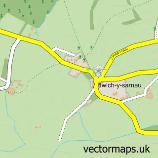 Street map sample of Bwlch-y-Sarnau, Powys