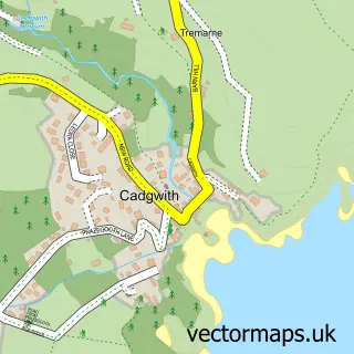 Street map sample of Cadgwith, Cornwall