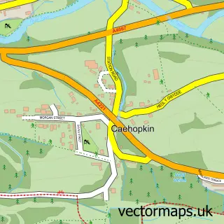 Street map sample of Caehopkin, Powys