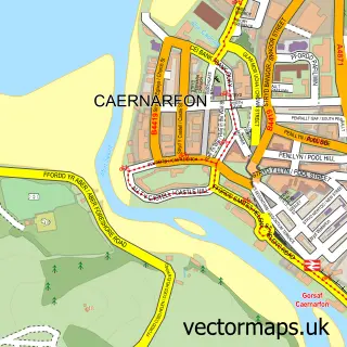 Street map sample of Caernarfon, Gwynedd