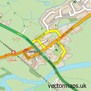 Street map sample of Caersws, Powys