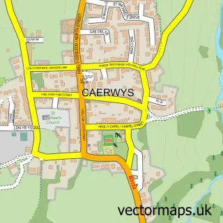 Street map sample of Caerwys, Clwyd