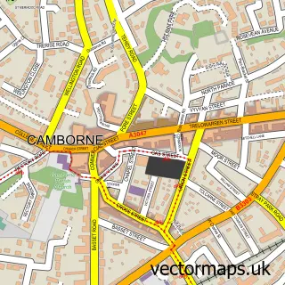 Street map sample of Camborne, Cornwall