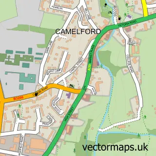 Street map sample of Camelford, Cornwall