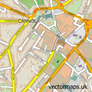 Street map sample of Cannock, Staffordshire