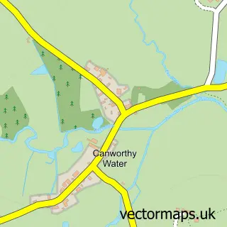 Street map sample of Canworthy Water, Cornwall