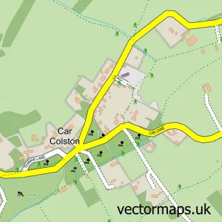 Street map sample of Car Colston, Nottinghamshire