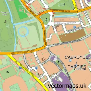Street map sample of Cardiff, South Glamorgan