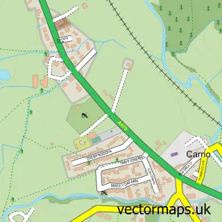 Street map sample of Carno, Powys