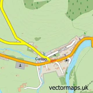 Street map sample of Carrog, Clwyd