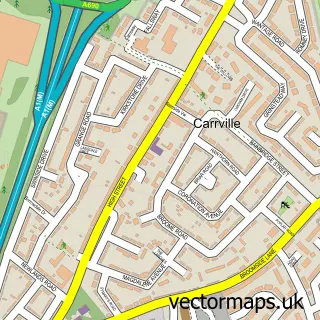 Street map sample of Carrville, Durham