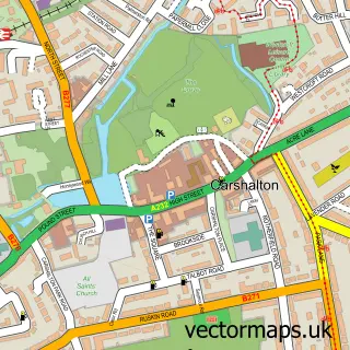 Street map sample of Carshalton, Greater London