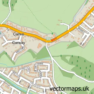 Street map sample of Carway, Dyfed