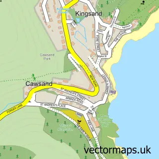Street map sample of Cawsand, Cornwall