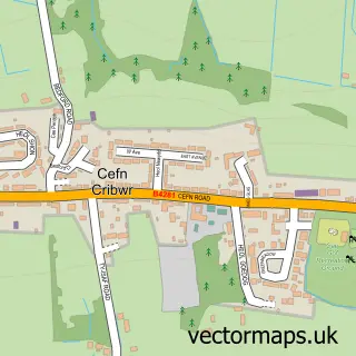 Street map sample of Cefn Cribwr, Mid Glamorgan