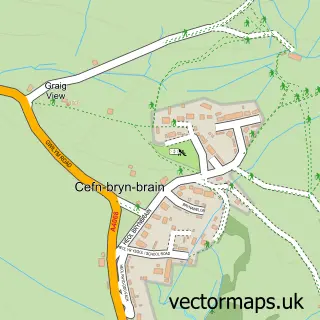 Street map sample of Cefn-bryn-brain, Dyfed