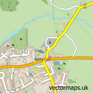 Street map sample of Ceri, Powys