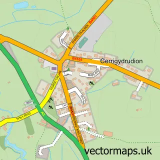 Street map sample of Cerrigydrudion, Clwyd