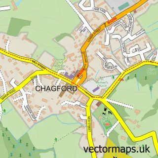 Street map sample of Chagford, Devon