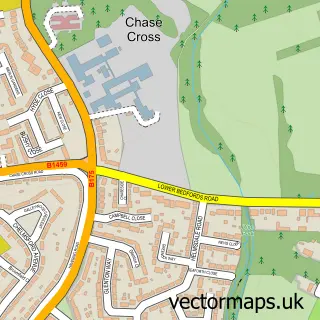 Street map sample of Chase Cross, Greater London