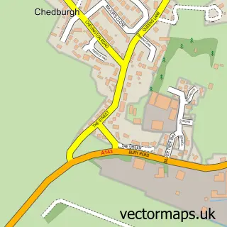 Street map sample of Chedburgh, Suffolk