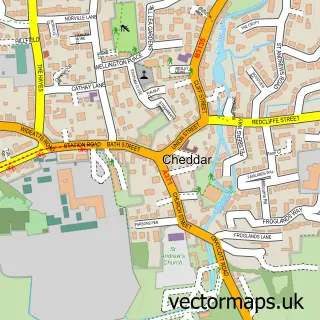 Street map sample of Cheddar, Somerset