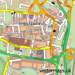Street map sample of Chesterfield, Derbyshire