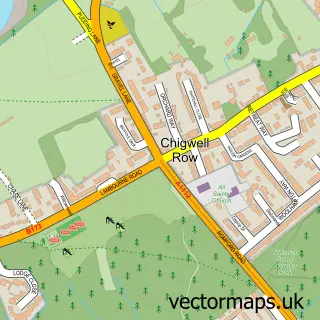 Street map sample of Chigwell Row, Essex