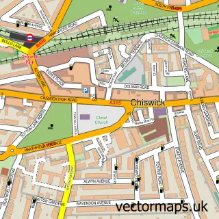 Street map sample of Chiswick, Greater London