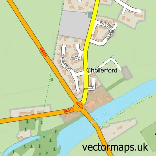 Street map sample of Chollerford, Northumberland