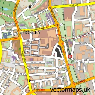 Street map sample of Chorley, Lancashire