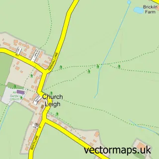 Street map sample of Church Leigh, Staffordshire