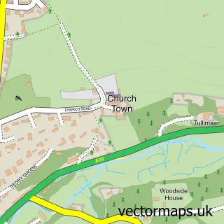 Street map sample of Church Town, Cornwall