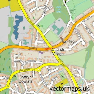 Street map sample of Church Village, Mid Glamorgan