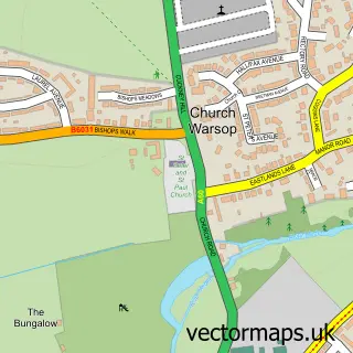 Street map sample of Church Warsop, Nottinghamshire