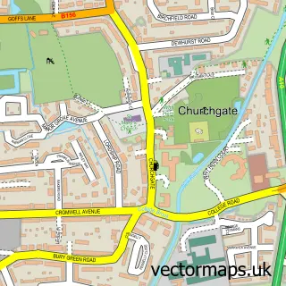 Street map sample of Churchgate, Hertfordshire