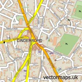 Street map sample of Cinderford, Gloucestershire