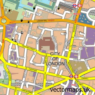 Street map sample of City of London, City and County of the City of London