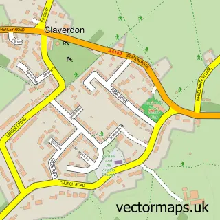 Street map sample of Claverdon, Warwickshire