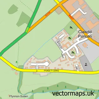 Street map sample of Clawdd Poncen, Clwyd