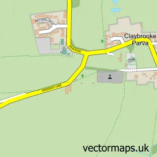 Street map sample of Claybrooke Parva, Leicestershire