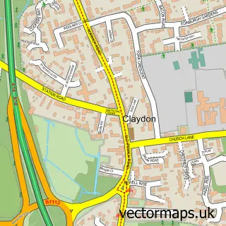 Street map sample of Claydon, Suffolk