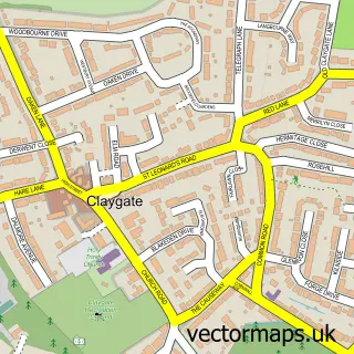 Street map sample of Claygate, Surrey
