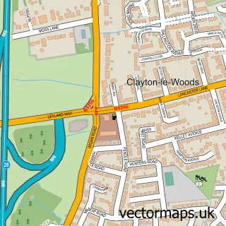 Street map sample of Clayton-le-Woods, Lancashire