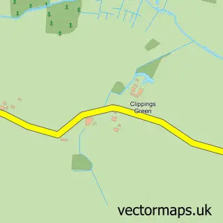 Street map sample of Clippings Green, Norfolk