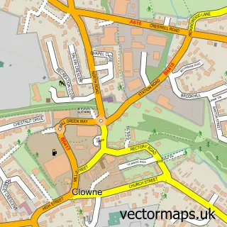 Street map sample of Clowne, Derbyshire