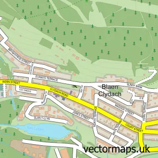 Street map sample of Clydach Vale, Mid Glamorgan