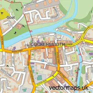 Street map sample of Cockermouth, Cumbria