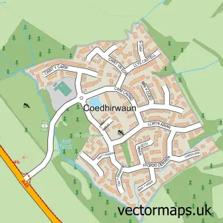 Street map sample of Coed Hirwaun, West Glamorgan