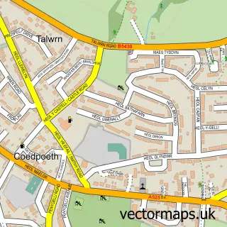 Street map sample of Coedpoeth, Clwyd